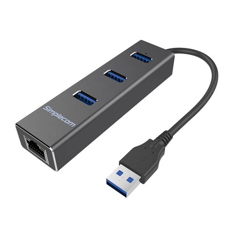 Simplecom CHN410 Aluminium 3 Port USB 3.0 HUB with Gigabit Ethernet Adapter 1000Mbps for PC MAC ...