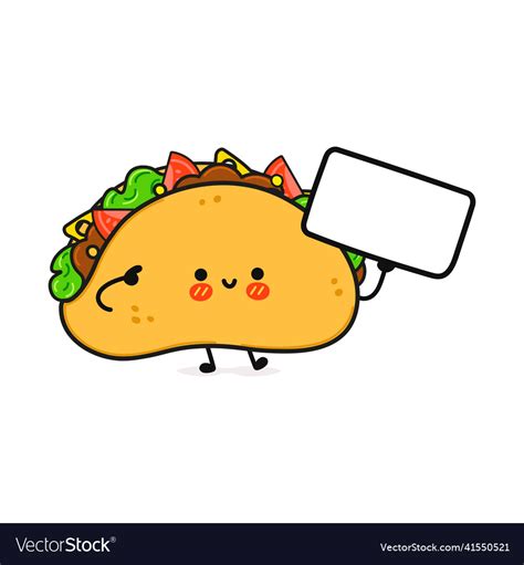 Cute funny taco with poster hand drawn cartoon Vector Image