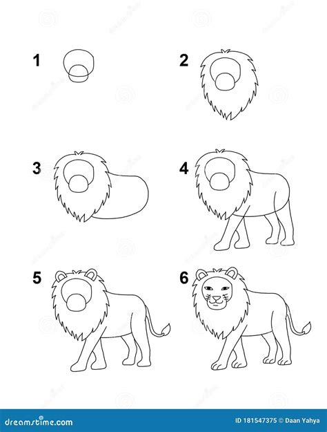 How To Draw Lion Step by Step Cartoon Illustration with White Background Stock Illustration ...