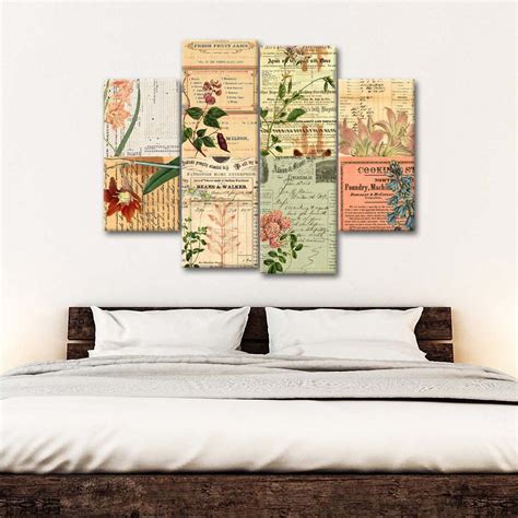 Vintage Botanical Collage Multi Panel Canvas Wall Art | ElephantStock