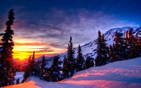 Sunrise With Snowy Mountains- WallpaperUse