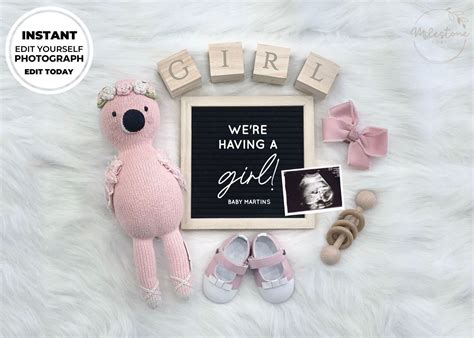 Editable - Edit Yourself - It's a Girl! Pregnancy Announcement - Social ...