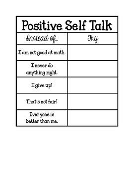 Positive Self Talk Poster and Notebook Activity (Adapted from Open Circle)