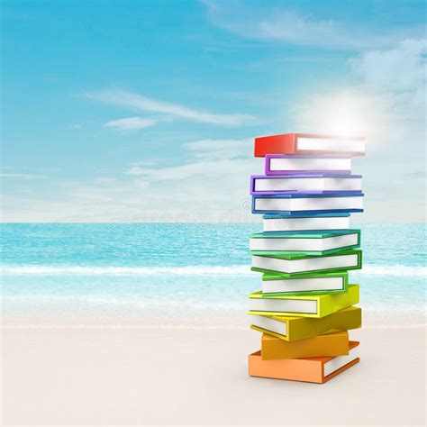 Rainbow books near beach stock photo. Image of sand, coastline - 17870304