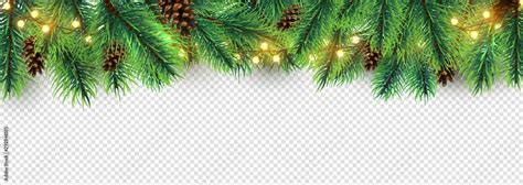 Christmas border. Holiday garland isolated on transparent background. Vector Christmas tree ...