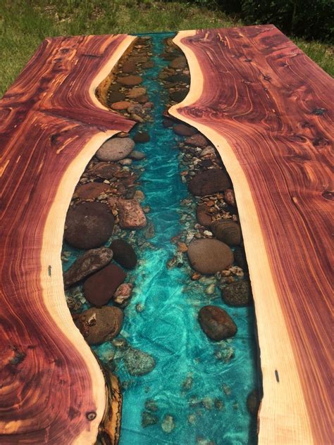 Cedar Live edge river dining table with stone resin | Etsy | Diy resin ...