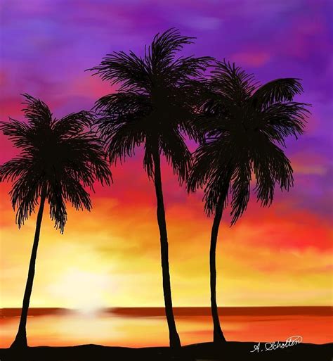 Sunset On A Palm Beach Painting by Amy Scholten | Beach sunset painting ...