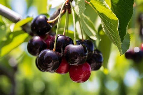 Premium AI Image | black cherries in tree