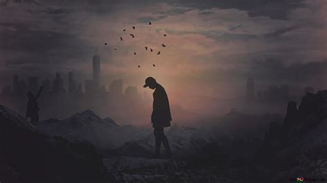 Alone Boy Lost Himself On Dark 4K wallpaper download