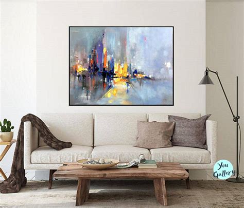 Large City Abstract Painting on Canvas, Wall City Painting, New York City Art, Modern City Wall ...