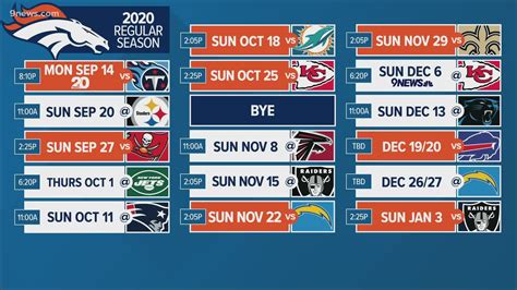 Denver Broncos 2020 NFL preseason and regular season schedule | 9news.com