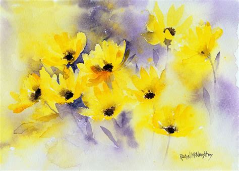 I love this painting... Bright happy yellow helleniums. Watercolour ...