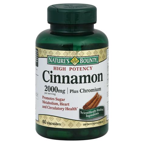 Nature's Bounty High Potency Cinnamon 2000mg Plus Chromium Dietary Supplement 60 ct