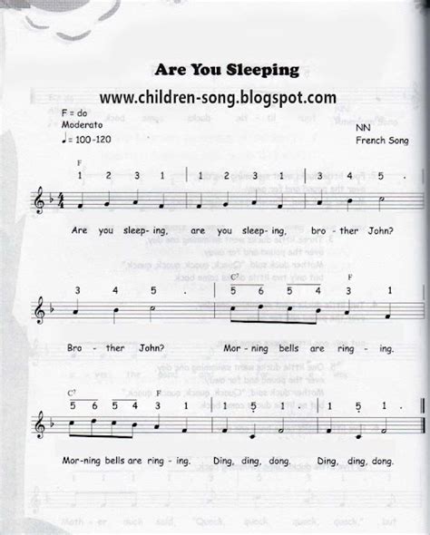 Are You Sleeping Song with Notes and Chords