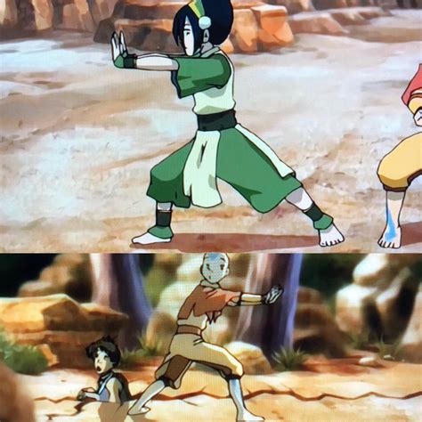 I love how Aang is making an earthbending pose when stopping the crazy ...