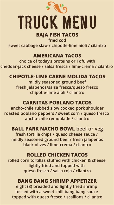 Current Food Truck Menu - Bay Vista Taqueria | Webster, NY