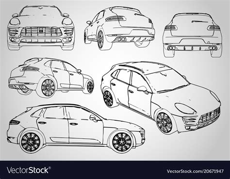 A set of several outline an suv Royalty Free Vector Image