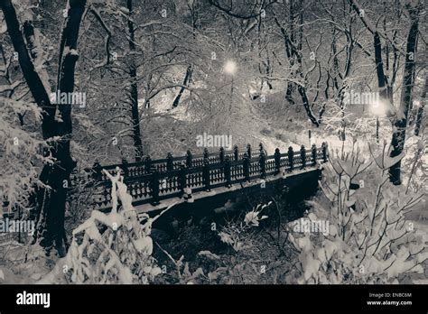 Central Park winter bridge in midtown Manhattan New York City Stock ...