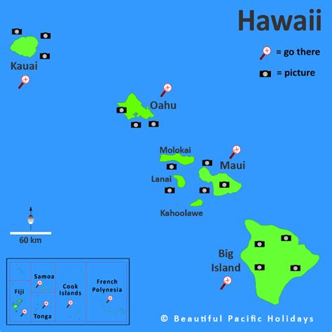 Map of Hawaii Islands in the South Pacific Islands