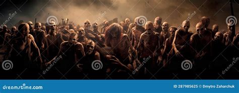 Apocalypse Fantasy Scene Hroup of Zombie Walking. Halloween Concept ...