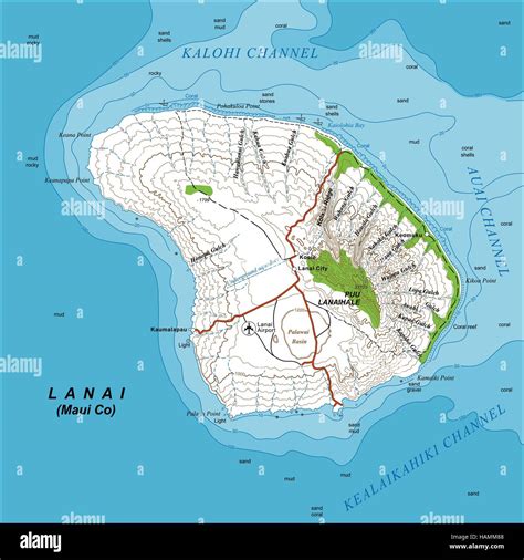 Topographic Map of Lanai Island Hawaii Stock Vector Image & Art - Alamy