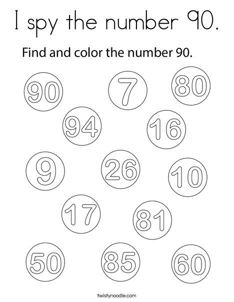 I spy the number 90 Coloring Page - Twisty Noodle