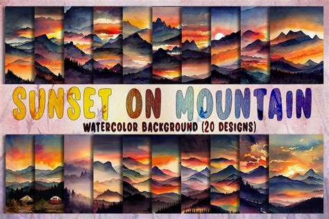 Sunset on Mountain Watercolor Background Graphic by Meow.Backgrounds ...