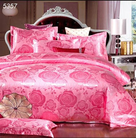 Jade pink bed clothes luxury silk bedding sets wedding pink bedding set ...