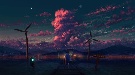 Anime Art Night Sky Scenery 4K #1400f Wallpaper PC Desktop