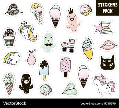 Big modern sticker pack set of stickers Royalty Free Vector