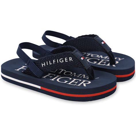 Tommy Hilfiger Logo Flip Flops with Heel Strap in Navy — BAMBINIFASHION.COM