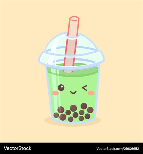 Cute boba bubble green tea drink glass cartoon Vector Image