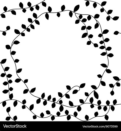 Black and white vine leaves circle frame Vector Image