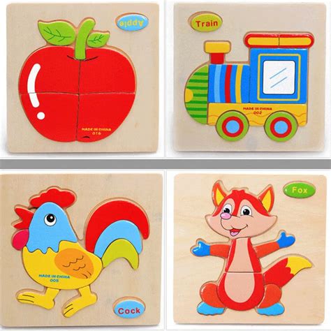 Wooden 3D Puzzle Jigsaw Wooden Toys For Children Cartoon Animal Puzzles ...