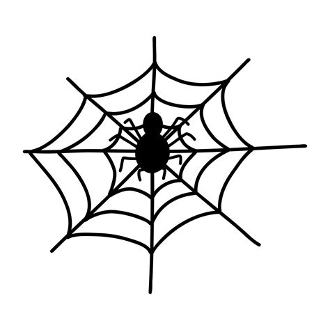 Hand drawn doodle web with spider. Halloween cartoon element, vector sketch illustration, line ...