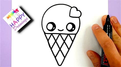 HOW TO DRAW A CUTE ICE CREAM WITH A LOVE HEART CUTE AND EASY - YouTube | Easy drawings, Cute ice ...