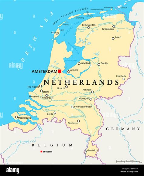 Netherlands Political Map with capital Amsterdam, national borders ...