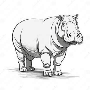 Hippo Sketch Vector Illustration: High-contrast Shading and Realistic Renderings Stock ...