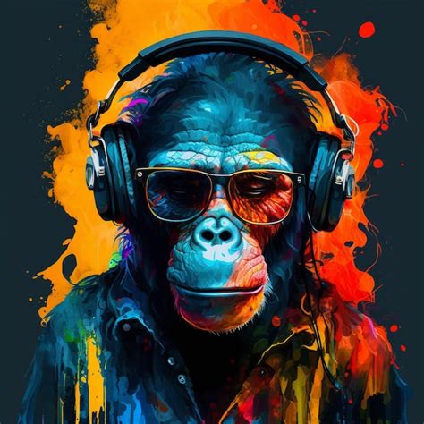 Premium AI Image | Painting of a monkey wearing headphones and ...