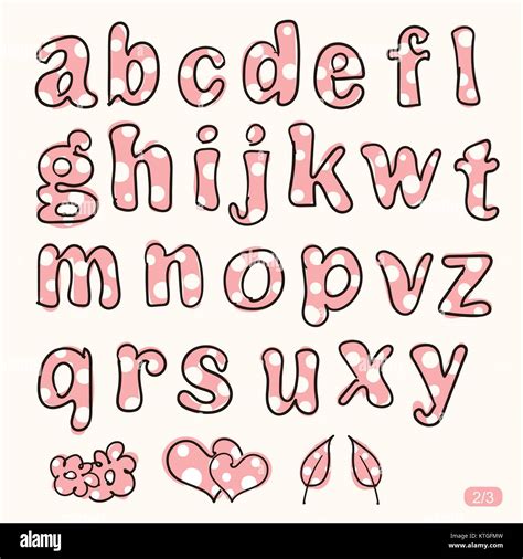 Hand drawn cute pink and white dot lower case alphabet letters Stock ...