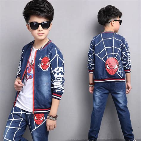 Big boys clothing set 3pcs boys clothes spiderman children clothing kids Jacket T shirt pant ...