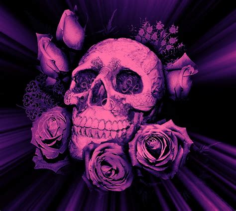 Purple Skulls And Roses, skull and flowers HD wallpaper | Pxfuel