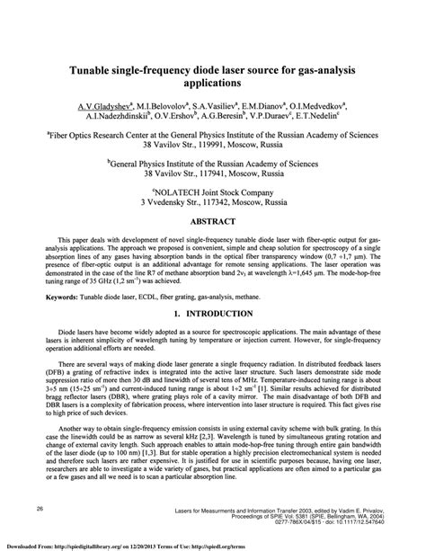 (PDF) Tunable single-frequency diode laser source for gas-analysis applications