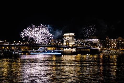 Chain Bridge and Danube River with Fireworks Stock Image - Image of ...