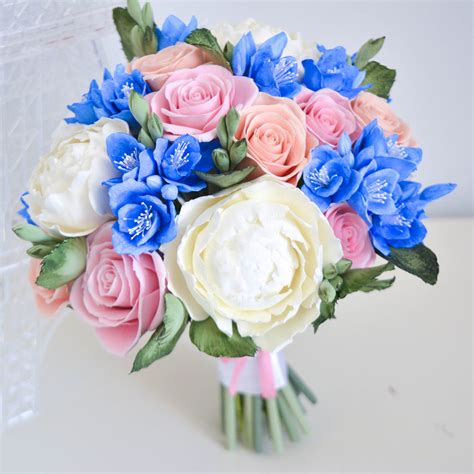 Pink And Blue Wedding Bouquet - Handmade With Love | Oriflowers