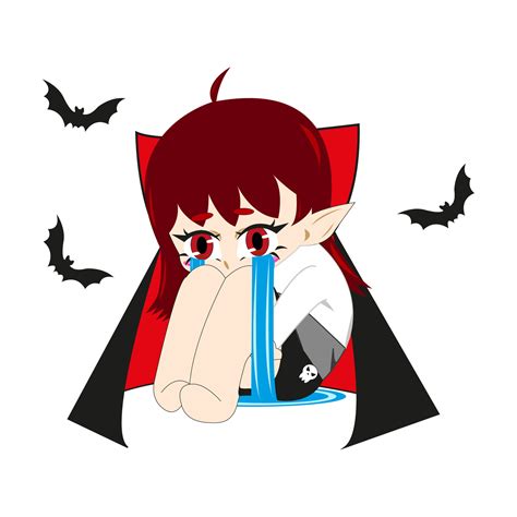 A young anime vampire girl is crying. Cartoon halloween icon, nice lady in vampire costume ...