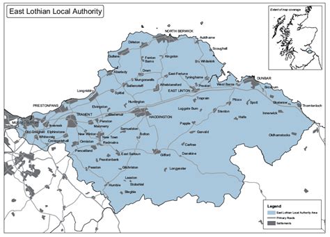 Map of East Lothian Province Area