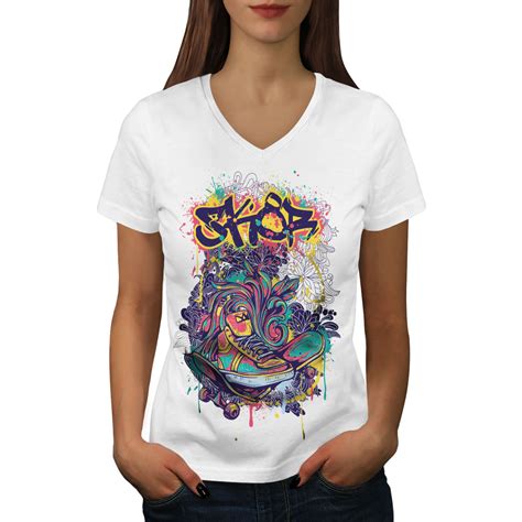 Wellcoda Fashion Graffiti Street Womens V-Neck T-shirt, Urban Graphic Design Tee | eBay