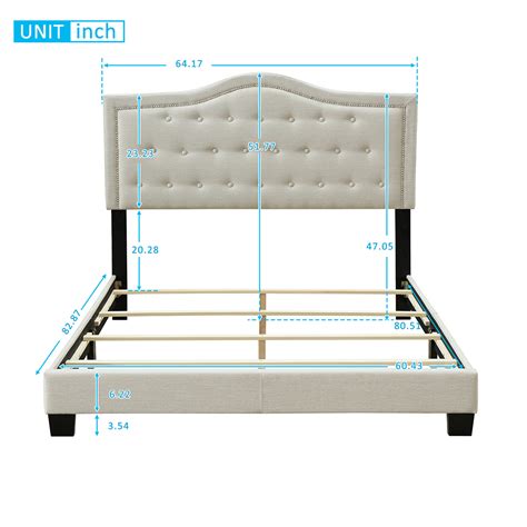 New Queen-Size Upholstered Platform Bed Frame with Tufted Headboard and Wooden Slats Support ...