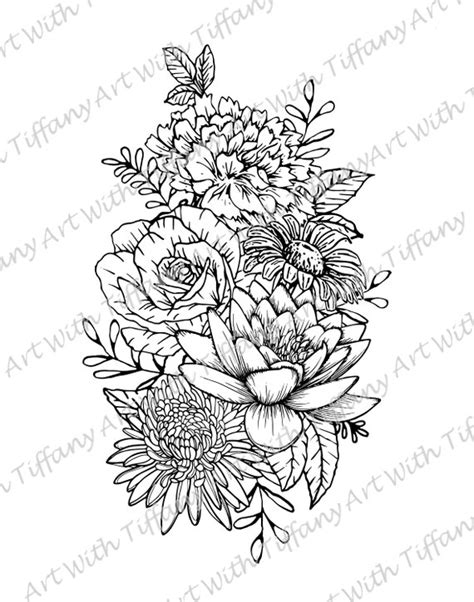 DIGITAL FILE: Black and White Floral Tattoo Design Flower | Etsy